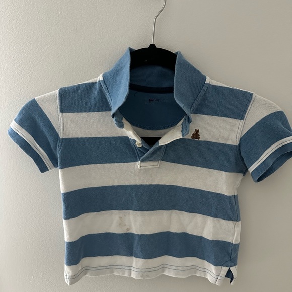 BABY TEE - Gap Blue & White Striped Collared T-Shirt - Picture 1 of 3
